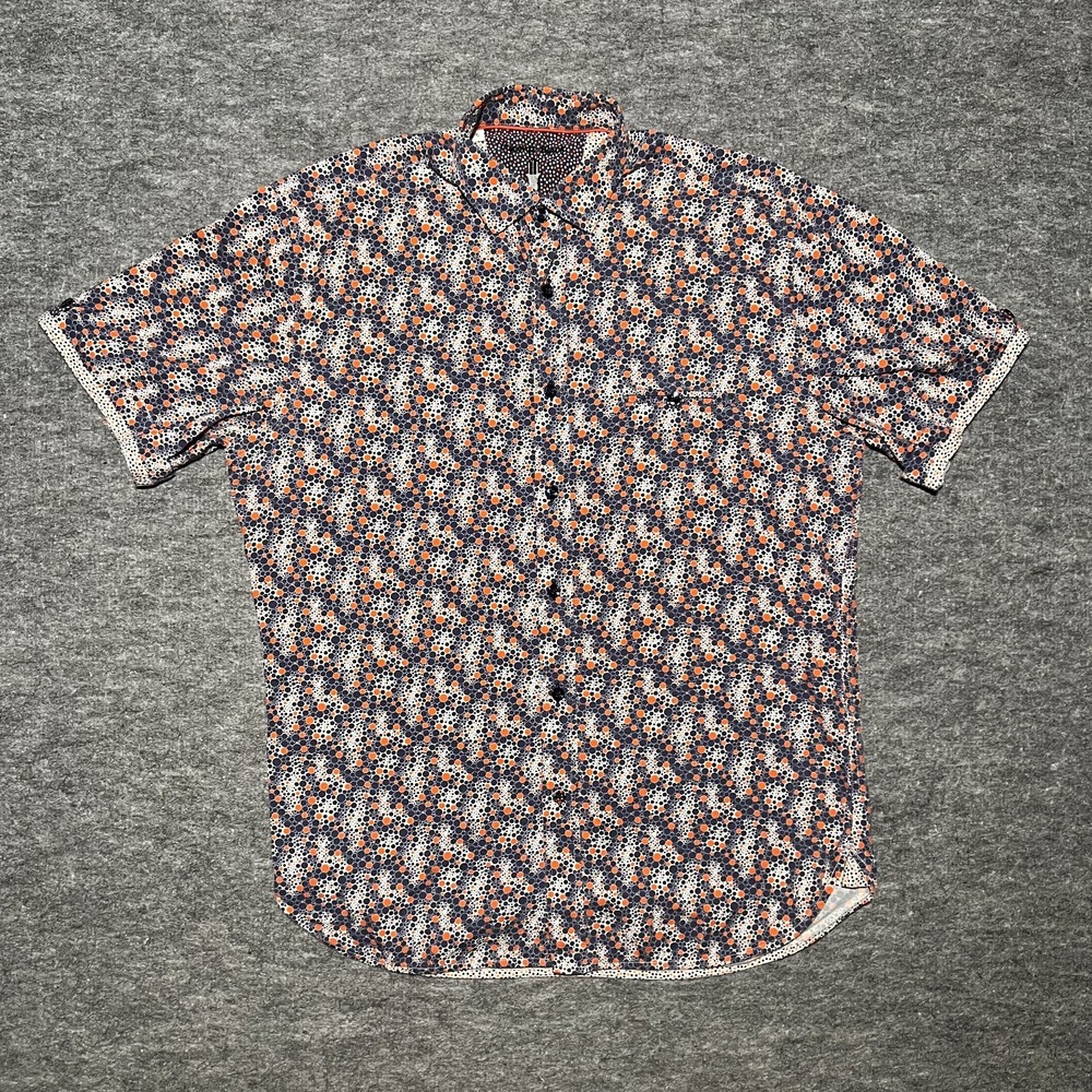 Visconti Black Shirt Mens Small Orange Dots Button Up Abstract Bubbles Polka Dot